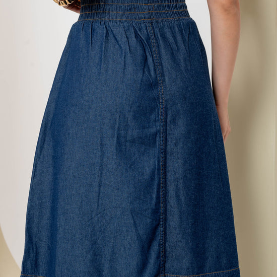 Saia Jeans Midi Laura com elástico na cintura - Sthá Jeans