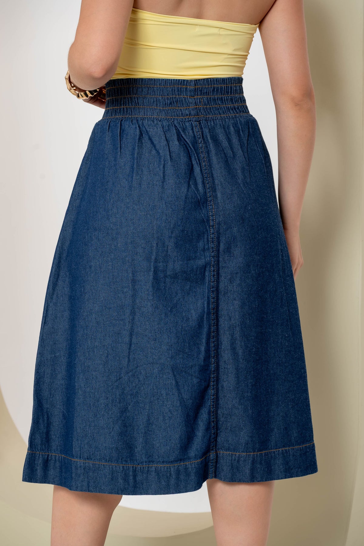 Saia Jeans Midi Laura com elástico na cintura - Sthá Jeans