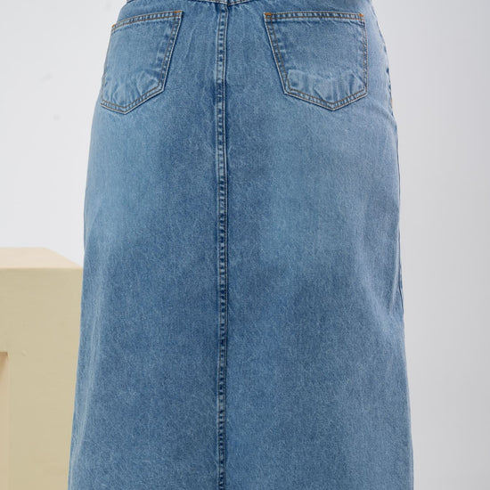 Saia Jeans Maxi Midi Jéssica Clara com fenda assimétrica - Sthá Jeans