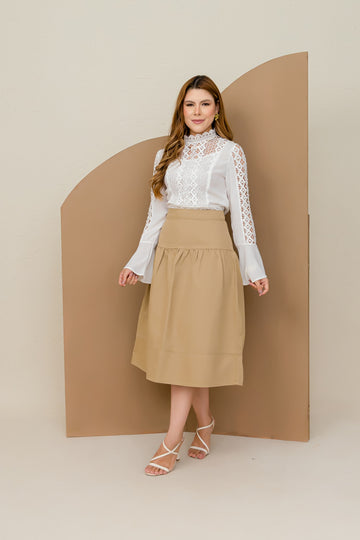 Saia Rebeca Midi em Sarja – Bege
