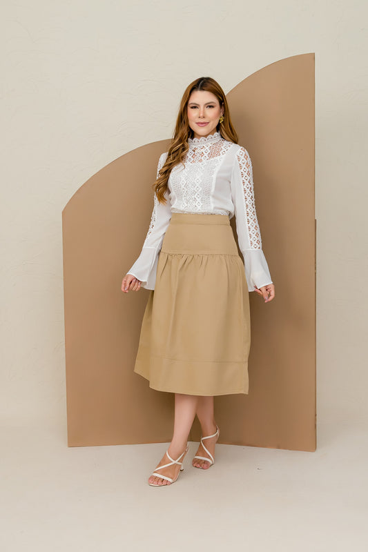Saia Rebeca Midi em Sarja – Bege
