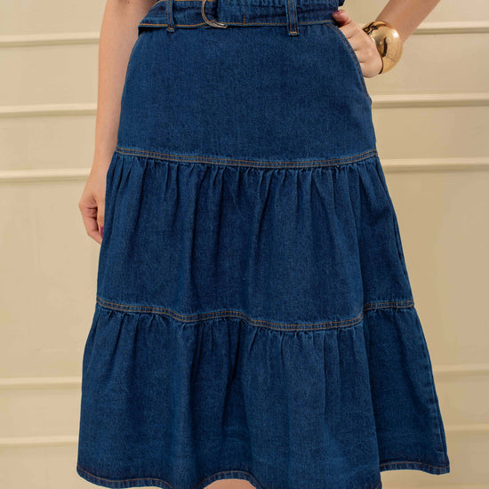 Saia Nathalia Jeans Midi com Camadas – Elegância, Conforto e Modéstia 